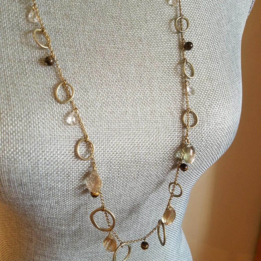 Long amber gold necklace